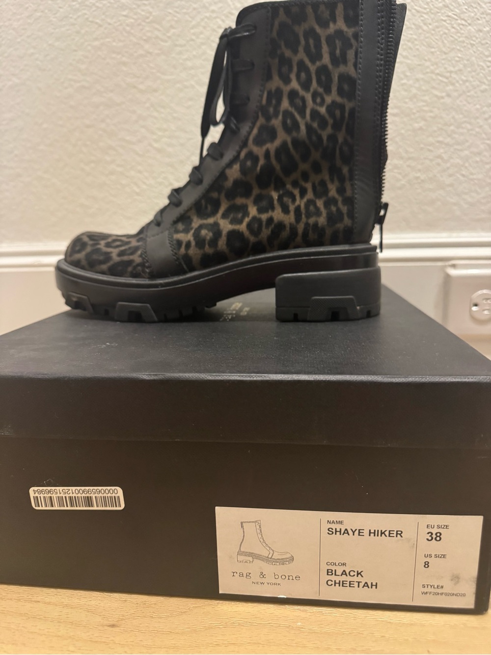 rag & bone Black Cheetah Lace-Up Hiker Boot
